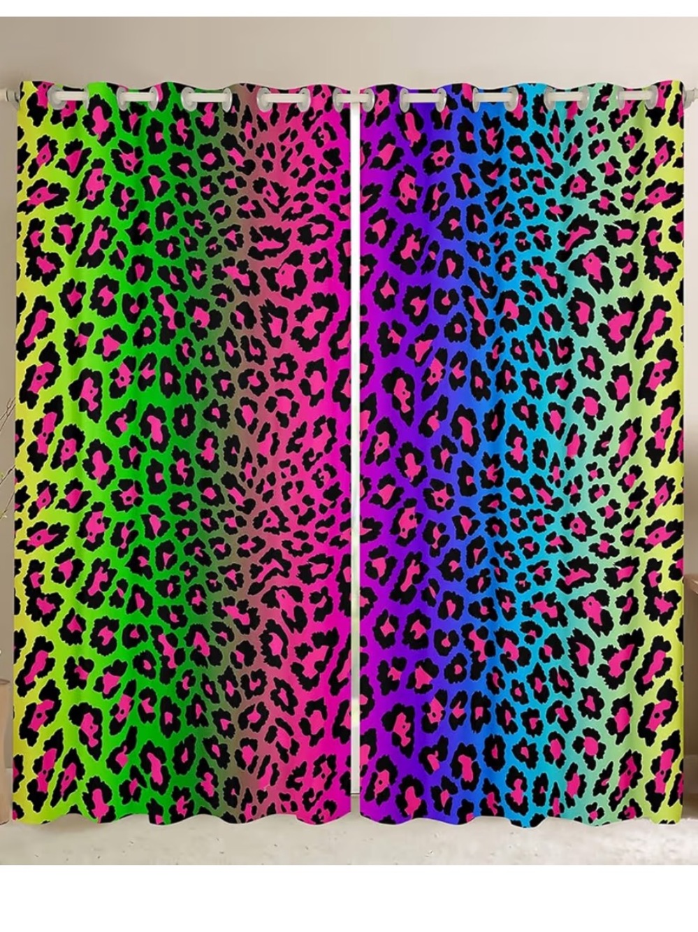 Rainbow Neon Leopard Print Curtain Panel Set